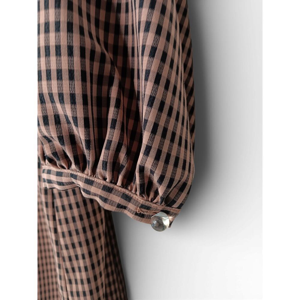 Capulet Brown Black Gingham Puff Sleeve Square Neck Puff Sleeve Dress Size M - Picture 7 of 14